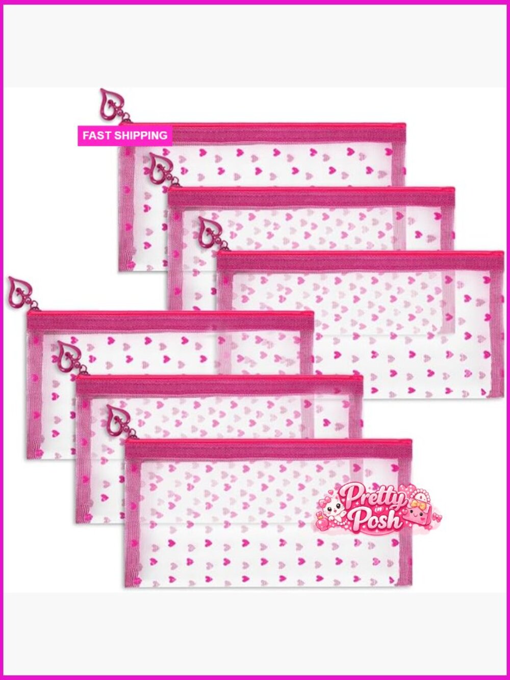 Nylon Mesh Zipper Makeup Bags, 6 Pack Mini Cosmetic Toiletry Organizers